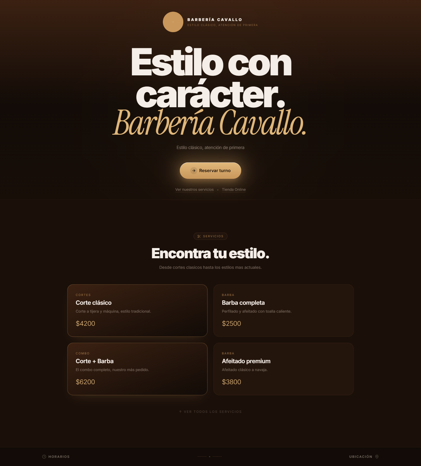 Demo Barbería Cavallo, sitio que ve el cliente
